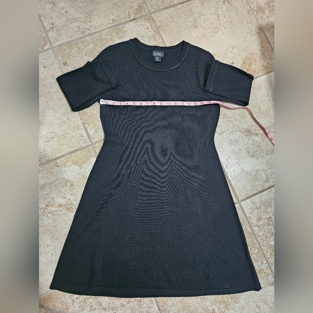 Nicole Miller New York Women L Black Merino Wool Knit Dress 3/4 Sleeve Quiet Lux - Picture 6 of 7